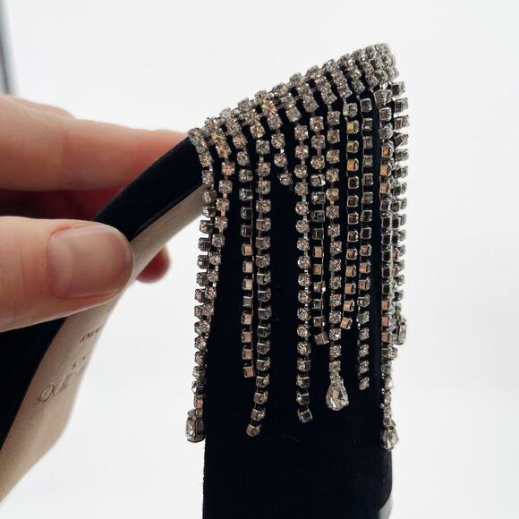 Jimmy Choo Black Suede Baia Crystal Fringe Square Open Toe Mule Heel size IT 37 - Picture 9 of 12